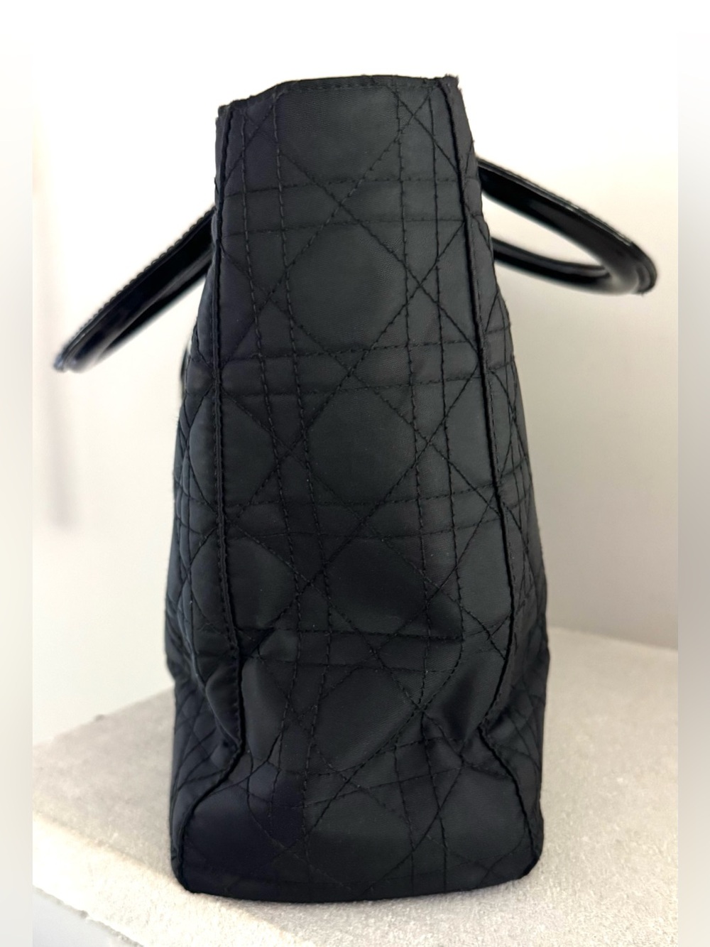 CHRISTIAN DIOR Vintage Large Black Quilted Nylon Lady Dior Tote Bag - Picture 7 of 12